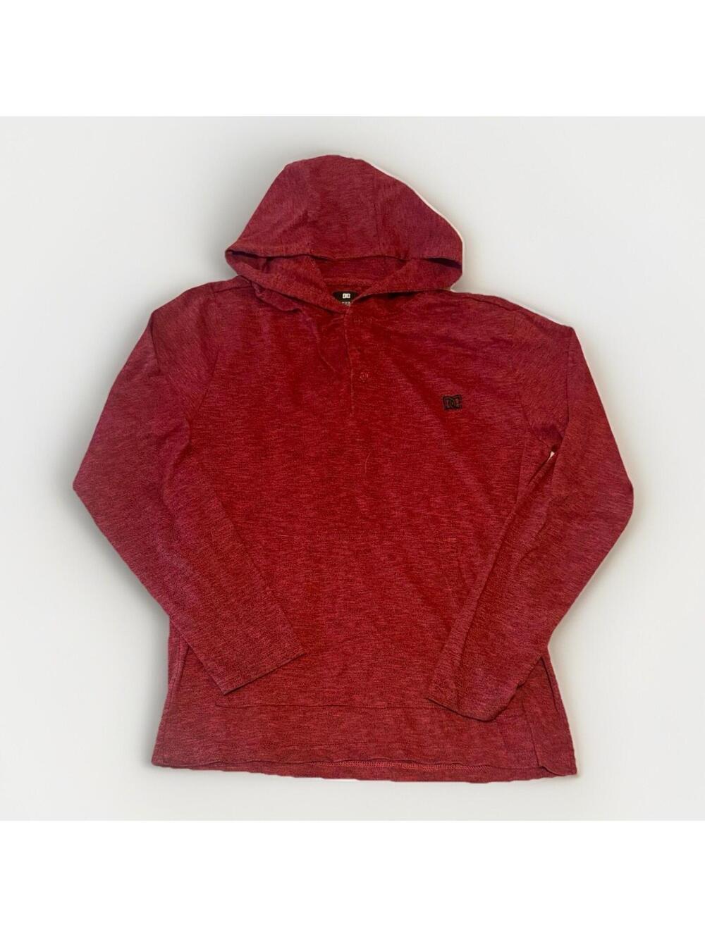 DC Shoes Thin Hoodie - Hooded and Buttoned Long Sleeve Size M;‎ Maroon and Black